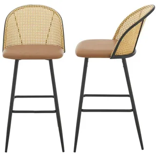 [en.casa] Barhocker ’Gausdal’ 2er Set gepolstert Metall Braun / Schwarz - Braun