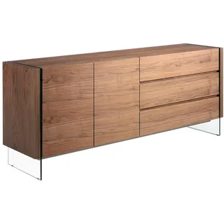 Angel Cerda Sideboard Sideboard aus Nussbaum und gehärtetem Glas 188/45/75 cm , Transparent, Walnussfarben , Holz, Glas , 188x75x45 cm , Kleinmöbel, Kommoden, Sideboards