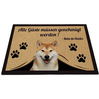 BAGEYOU Personalisierte Fußmatte mit Meinem Liebeshund Shiba Inu Alle Gäste Müssen Genehmigt Werden Bodenmatte 90 x 60 cm