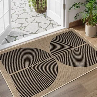 Capslpad Fußmatte außen und Innen 80 x 120 cm, Jute Aussehen rutschfeste Schmutzfangmatte Dünne Türmatte, Waschbar Fussmatte Aussen für Haustür, Eingangsbereich, Balkon