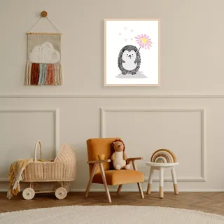 Bild mit Rahmen LÜTTENHÜTT "oder Poster, Igel mit Herzen und Blume", bunt (farbe rahmen: beige, farbe bild(er): bunt), B:50cm H:70cm T:0,7cm, Holz, Plexiglas, Bilder, Bild mit Rahmen, HD Premium Druck