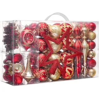 Valery Madelyn Ornamente für Weihnachtsbäume, 100 Karat rot und Gold, bruchsichere Weihnachtsbaumschmuck, luxuriöse hängende Kugel-Ornamente, Großpackung für Weihnachten, Urlaubsdekoration