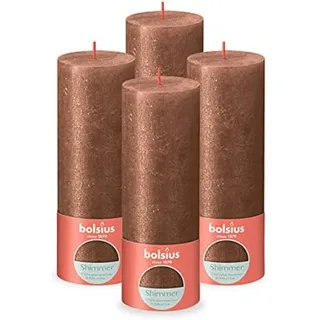 Bolsius Rustikale Stumpenkerze - Shimmer Copper - 4 Stück - Lange Brenndauer von 85 Stunden - Haushaltskerze - Innendekoration - geruchlos - Natürliches veganes Wachs - Ohne Palmöl - 19 x 7 cm