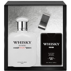 EVAFLORPARIS WHISKY SPORT Gift Box Eau de Toilette 100 ml + Travel Perfume 20 ml + Money Clip Set Perfume Spray Men Perfume, 520 g