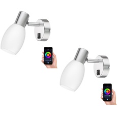 ledscom.de 2 Stück Wand-Leuchte LUPI mit Schalter, einflammig, inkl. Smart Home RGBW E14 LED Lampe, 4,925W, 572lm