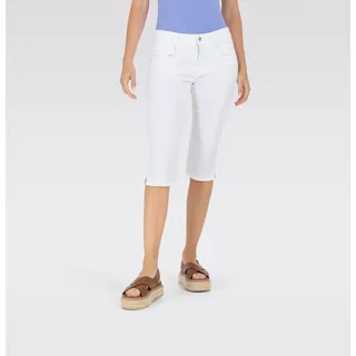 Caprijeans MAC "CAPRI", Damen, Gr. 38, Länge 19, weiß (weiß denim), Denim/Jeans, Obermaterial: 80% Baumwolle, 18% Polyester, 2% Elasthan, unifarben, figurbetont kniebedeckend, Jeans Caprijeans, Eingelegte Zierfalten am Saum