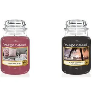 Yankee Candle Duftkerze im Glas (groß) – Black Coconut – Kerze mit langer Brenndauer bis zu 150 Stunden & Duftkerze | Home Sweet Home | Brenndauer bis zu 150 Stunden | Große Kerze im Glas