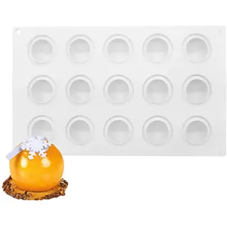 Omnikryp Silikonform Kugel, Silikonformen Backen, 15 Löcher, Kugel Silikonform, Halbkreis Ø 42 mm, Pralinenform Silikon, für Schokoladen, Bastelarbeiten, Pudding, Moussee