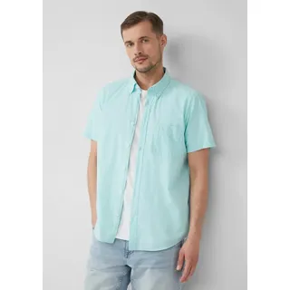 s.Oliver Kurzarmhemd mit Struktur-Streifen und Button-Down-Kragen - türkis - M