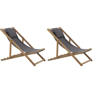 Beliani Gartenliege 2er-Set mit 2 Ersatzstoffbezügen hellbraun/grau Avellino , Textil , 54x70x97 cm , Gartenmöbel, Gartenliegen