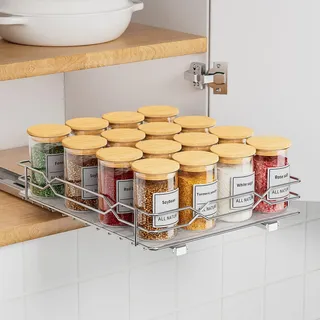 ZDDLOINP Gewürzregal Ausziehbar, Rostfreier Gewürzregal Organizer, Gewürz Organizer Ausziehbar, Organizer Küche für Schrank, Gewürzaufbewahrung 2-in-1-Montage (Kleben & Nageln) B22.2*T26.4*H5.5CM