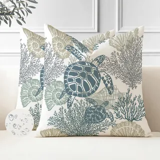 Miuyunya Kissenbezüge Maritim 45 X 45 Outdoor Kissen Wasserfest Wohnzimmer Kissenhülle Blau 2er Set Polster Ozean Strand Dekorative Zierkissenbezüge für Sofa Wohnzimmer Frühling Dekokissen Moderne
