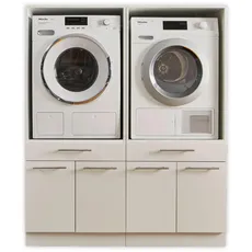 Bild 2x Waschmaschinenschrank, Weiß - Waschmaschinen-Überbauschrank TÜV-zertifiziert mit viel Stauraum - 135 x 162 x 67,5 cm (B/H/T)