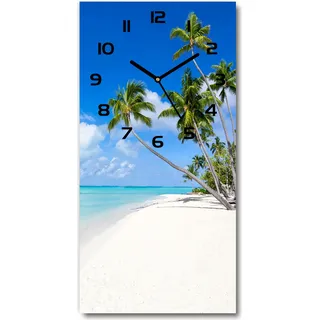 Wanduhr aus Glas – 30x60 cm - Glasbild - Glasuhr - Gehärtetes Glas -Tropischer Strand - Blau