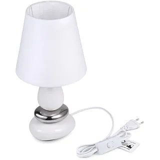 NACHTTISCHLAMPE ANNA Weiß -Silber Tischleuchte Keramik Tischlampe mit Stoffschirm, LED geeignet, E14 230V Keramik, Tischlampe, Nachttischleuchte, Fenster Lampe, Sofalampe. Fensterbank Lampen