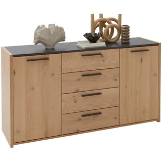 hülsta Sideboard , Anthrazit, Eichefarben , Holz, Holzwerkstoff , Balkeneiche , furniert , 4 Fächer , 4 Schublade(n) Schubladen , 156.2x82.7x46 cm , Holzmöbel, Kommoden Holz, Sideboards Holz