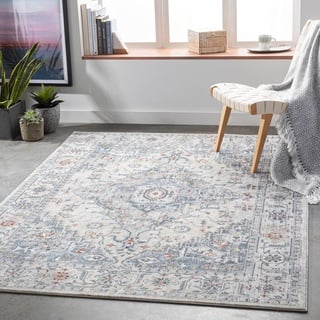 Livabliss London Vintage Teppich groß - Orientalischer Teppich Wohnzimmer 160x220 cm, Esszimmer, Schlafzimmer - Boho Teppich, Kurzflor Teppich für einfache Pflege - Muster Teppich in Grau und Blau