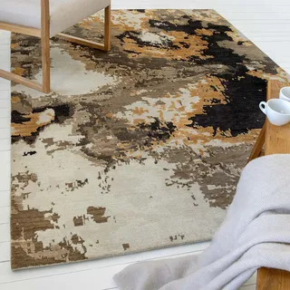 otto home Teppich OTTO HOME "Orin", gold (goldfarben), B:80cm H:6mm L:150cm, Wolle, Teppiche, Teppich, Kurzflor, 80 % Wolle und Viskose, handgewebt, weich, Schlafzimmer