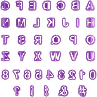 Premium Fondant Alphabet Set mit 40 Teilen | Bäckerei Zubehör mit Buchstaben und Ziffern | Fondant-Schneidemaschine mit Alphabet und Zahlen - Violett