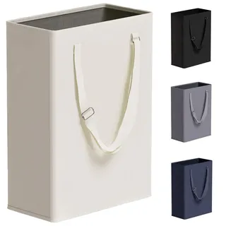 TECHMILLY Schlanker Wäschekorb mit verstellbaren langen Griffen, 45 l, kleine Wäschekörbe mit Netz-Oberseite, schmaler Schmutzwäschekorb für Schlafzimmer, Schrank und Badezimmer – Beige