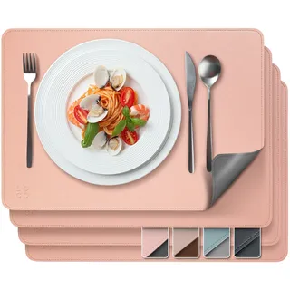 Loco Bird Tischsets beidseitig rosa/dunkel grau 43x30cm - 4er Set aus Kunstleder - Platzsets Abwaschbar - Tischdeckchen aus Lederoptik - Platzdeckchen aus PU-Leder