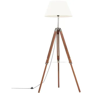 The Living Store Stativlampe Honigbraun und Weiß Teak Massivholz 141 cm - Braun