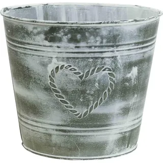 Blumentopf Deko Metall Herzprägung Shabby Chic Stil