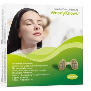 WoodyKnows Allerscreen Nasenfilter, Modell 2024, Hilfe bei saisonalen Allergien und Stauballergien (L, 3 Nasenfiltern + 12 Ersatzfiltern)