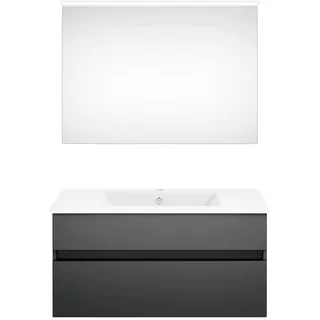 Puris Badezimmer , Grau, Dunkelgrau , Holzwerkstoff , 2 Schubladen , 92 cm , Goldenes M, Made in Germany , hängend , Badezimmer, Badmöbelsets & Badmöbelserien, Badmöbel-Sets