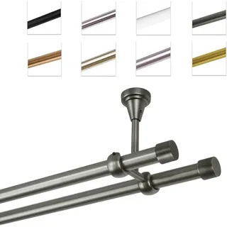 MDEKOR Gardinenstange Vorhangstange 19 mm mit Endkappen, einfache Montage, Decke, 2-läufig, Antik Stahl, 280 cm