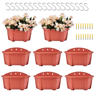 ORIMERC 24,9 cm 8er-Pack Ziegelrot Wandhängende Pflanzgefäße für Innen- und Außenpflanzen Hängendes Pflanzenhalter mit Ablaufloch Zaun Balkon Pflanzgefäße Geländer Hängetopf Pflanzenwandmontage Dekor