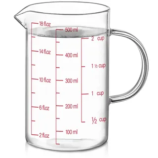 Luvan 500 ml/2 Tassen/17 oz Glas Messbecher, Kleiner Glas Messbecher für Backen und Kochen, Unentbehrliches Werkzeug für Küche oder Restaurant