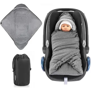 Zamboo Einschlagdecke für Babyschale und Kinderwagen - praktische Alternative zum Baby Winter-Fußsack, weiches und wattiertes Thermo Fleece - Grau (Basic)