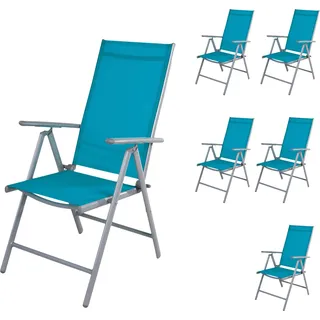 6er Set Garten Klappstuhl Aluminium - Textilen Silbergrau/Petrol - Silber, Petrol