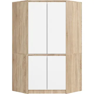 Akord - Kleiderschrank Sonoma Eiche 100 cm 4 Türen Front Weiß 6 Regalböden B100xH180xT50 cm