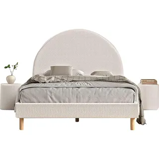 Vipack Set Polsterbett 140x200 2 Hocker Nachttisch Lattenrost, Jugendbett Doppelbett weiß