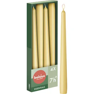 Bolsius Glatte Spitzkerzen - Beige - Set 4 Stück im Karton - Dekorative Haushaltkerzen - Brenndauer 7 Stunden - Unparfümierte - Natürliches Pflanzenwachts - Ohne Palmöl - 24,5 cm