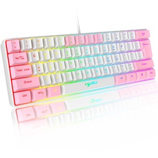 60 % kabelgebundene RGB-Gaming-Tastatur 61 Tasten tragbare Tastatur mit 11 RGB-Licht, schwimmende ABS-Tastenkappe vollständige Anti-Ghosting-Tasten mechanisches USB-Feeling für PC Windows Weiß Rosa