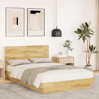 Eleganten-Stil Doppelbett, mit Lattenrost, Massivholzbett mit Kopfteil ohne Matratze 120x200 cm Eichenholz - Holzbett Betten Cloris789975 - Braun