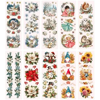 Ideen mit Herz Aqua-Transfers Deluxe | Wasserschiebefolie Kerzen | Kerzentattoo | Abziehbild | Nassschiebefolie | verschiedene Motive | 10cm x 30cm | 10 Bogen (Herbst- und Winterzeit)