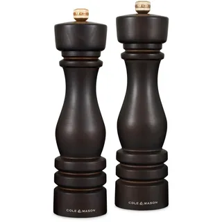 Cole & Mason London Salz und Pfeffermühle Holz 22 cm, Keramikmahlwerk | Pfeffer und Salzmühle Holz, Precision+, verstellbarer Mahlgrad, Gewürzmühle, Schokoladenfarbenes Buchenholz, Geschenkset