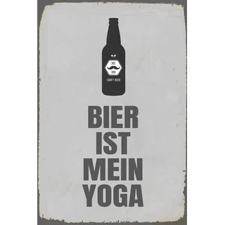 queence Metallbild »Bier Yoga Spruch Stahlschild Blechschild«, (1 St.), 20x30x0,2cm - mit 4 Lochbohrung, grau