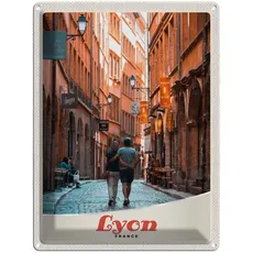 Blechschild 30x40 cm - Lyon Frankreich Paar Altstadt