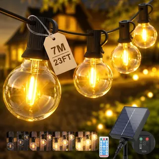 salcar Lichterkette Solar 7M LED spritzwassergeschützt 10+1 Glühbirnen Warmweiß