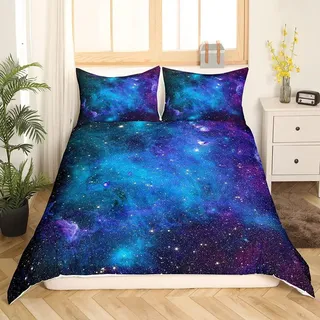 Bettwäsche Set Galaxie Sternenhimmel Blau Lila 200x200 cm