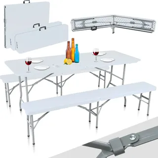 Strattore Buffettisch Bierzeltgarnitur klappbar mit Tisch und 2 Bänken - aus Kunststoff in Weiß - Weiß