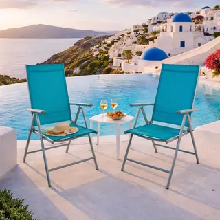 2er Set Garten Klappstuhl Aluminium - Textilen Silbergrau/Petrol - Petrol, Silber