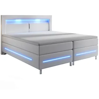 Juskys Boxspringbett Norfolk - Kunstleder - weiß