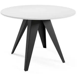 Feldmann-Wohnen Esstisch Gerda Icy Weiß / Schwarz 90/128 / 90 / 76cm , Holz , Rund,Rund , Stativgestell , 90x76x90 cm , Esszimmer, Esstische