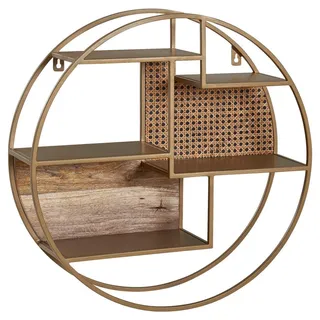 Mid.you Wandregal , Braun , Holz , Mangoholz, Rattan , massiv , 5 Fächer , 62x62x17 cm , hängend , Wohnzimmer, Regale, Wandregale